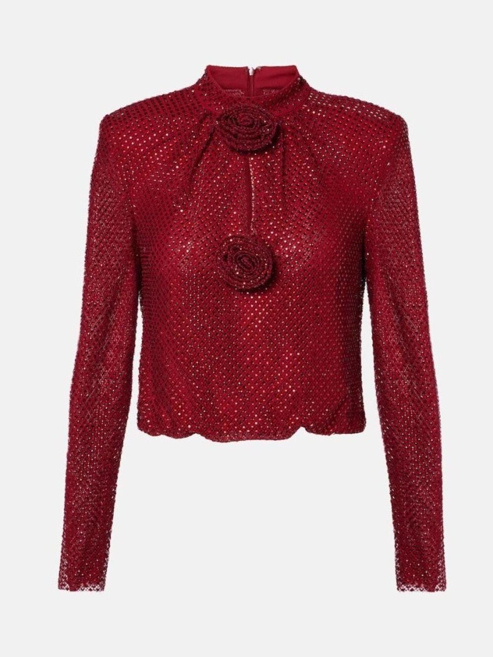 Self Portrait Red Rhinestone Fishnet Top, US 4 - Picture 4 of 6